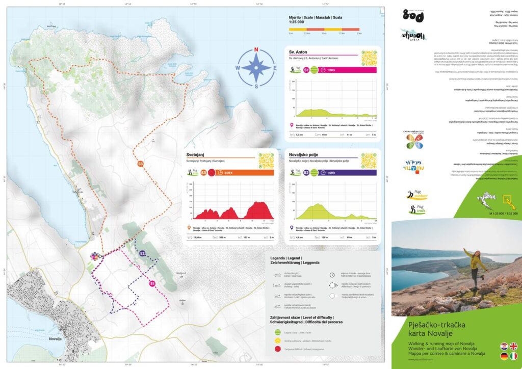 Novalja trails map HR EN DE IT 2026 web